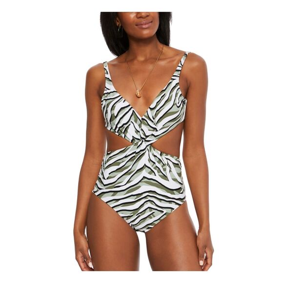 Bar III Women Zebra Printed Hypno Beach Twist-Front One-Piece Swimsuit Size M - Picture 1 of 2